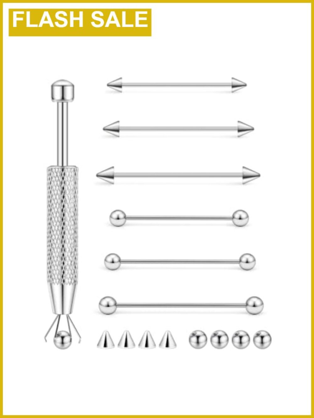 6pc Industrial Piercing Jewelry Set Stainless Steel 14G 34-38mm Bars